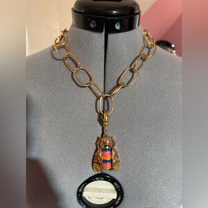 Gold Tone Bee Pendant Necklace – Colorful Enamel Bumblebee Statement Necklace